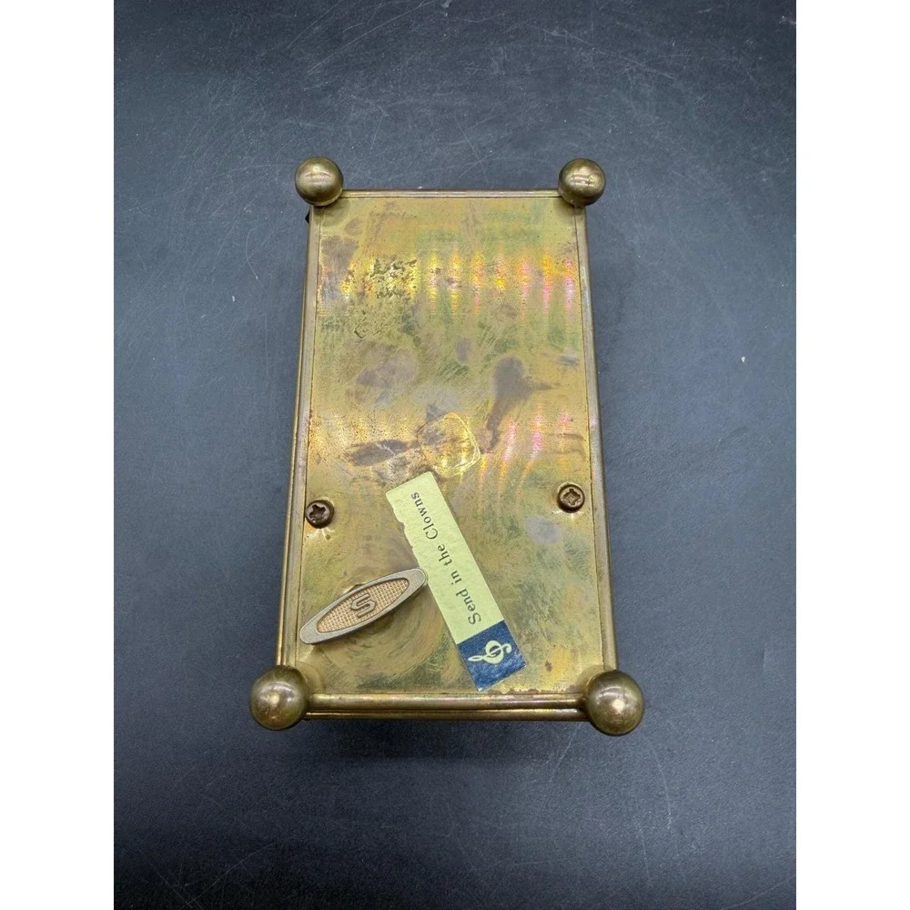 Vintage Sankyo Glass Brass Music Box Etched Bird Pink Rose Send in the Clowns